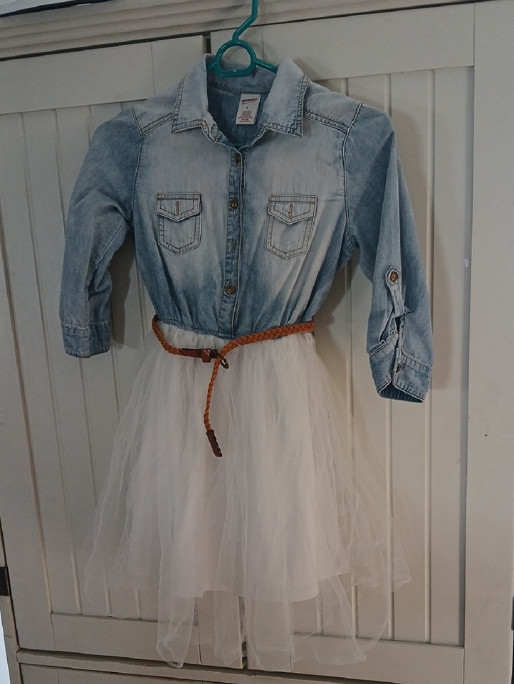 Girls Arizona Jean Company Light Blue Denim Shirt with White Tulle  Skirt Size 8
